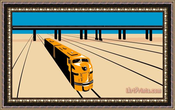 Collection 10 Diesel Train High Angle Retro Framed Painting