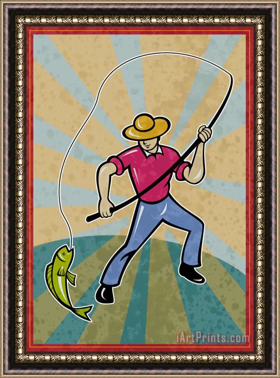 Collection 10 Fisherman catching fish Framed Painting