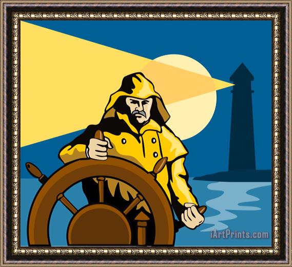 Collection 10 Fisherman Sea Captain Helm Retro Framed Painting