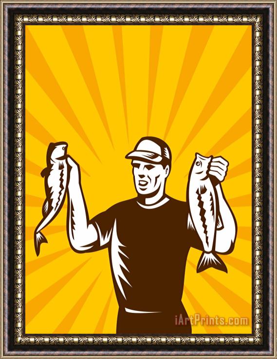 Collection 10 Fly Fisherman holding bass fish catch Framed Print