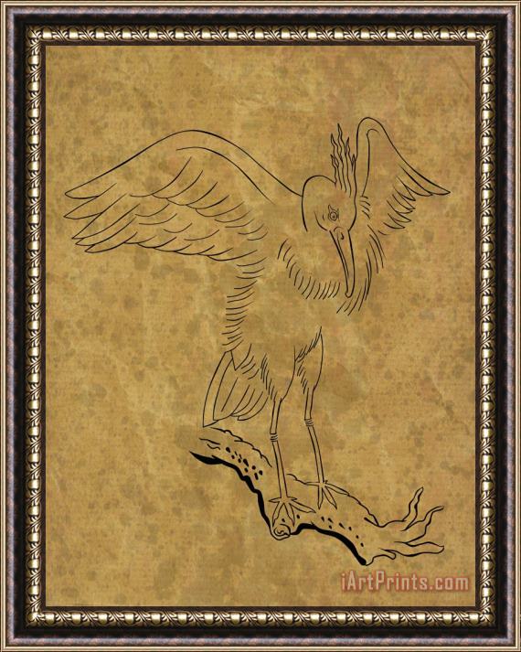 Collection 10 Heron Crane On Tree Branch Framed Painting