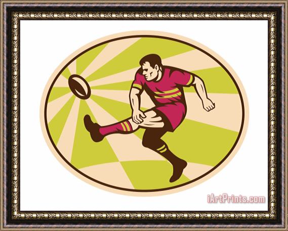 Collection 10 Rugby player kicking the ball retro Framed Painting