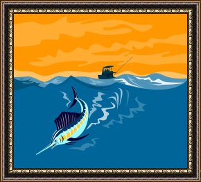 Fishing Boats in a Calm Sea Framed Prints - Sailfish fishing boat by Collection 10