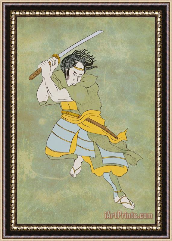 Collection 10 Samurai warrior with katana sword fighting stance Framed Painting