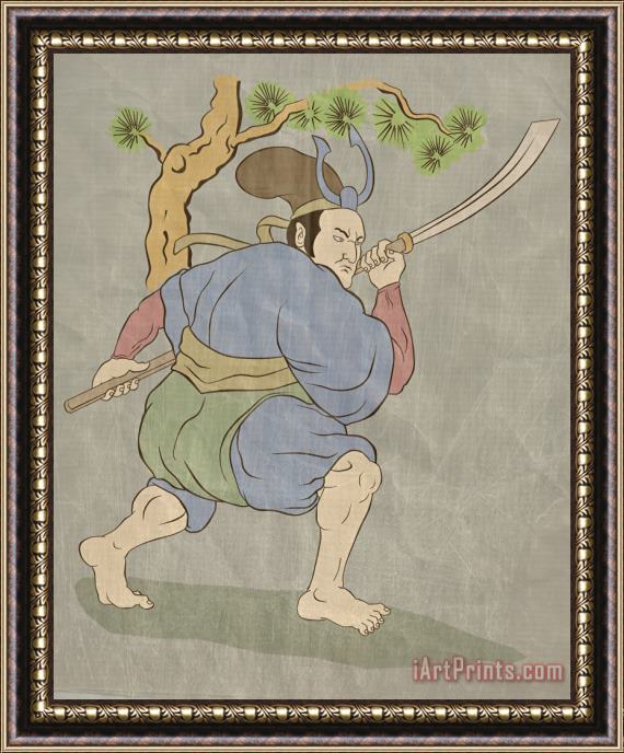 Collection 10 Samurai warrior with katana sword fighting stance Framed Painting