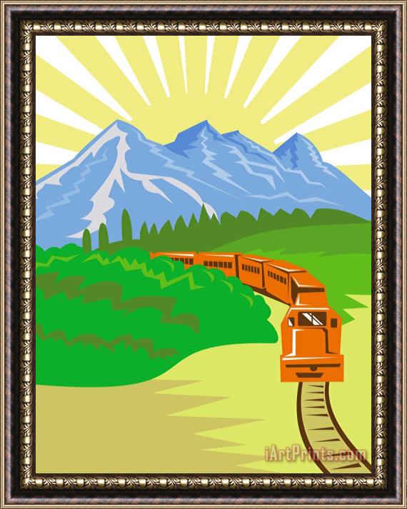 Collection 10 Train and Mountains Framed Painting