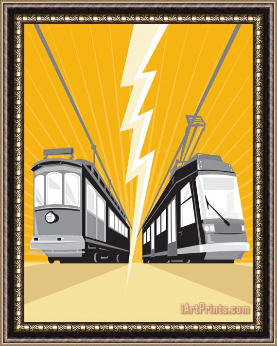 Collection 10 Vintage and Modern Streetcar Tram Train Framed Painting
