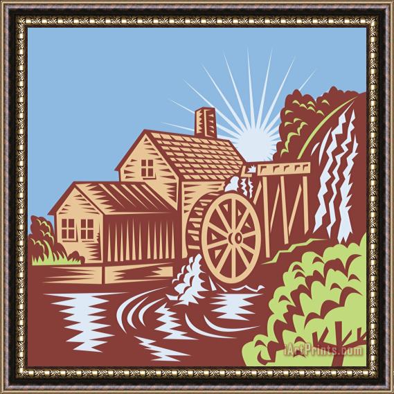 Collection 10 Water Wheel Mill House Retro Framed Painting