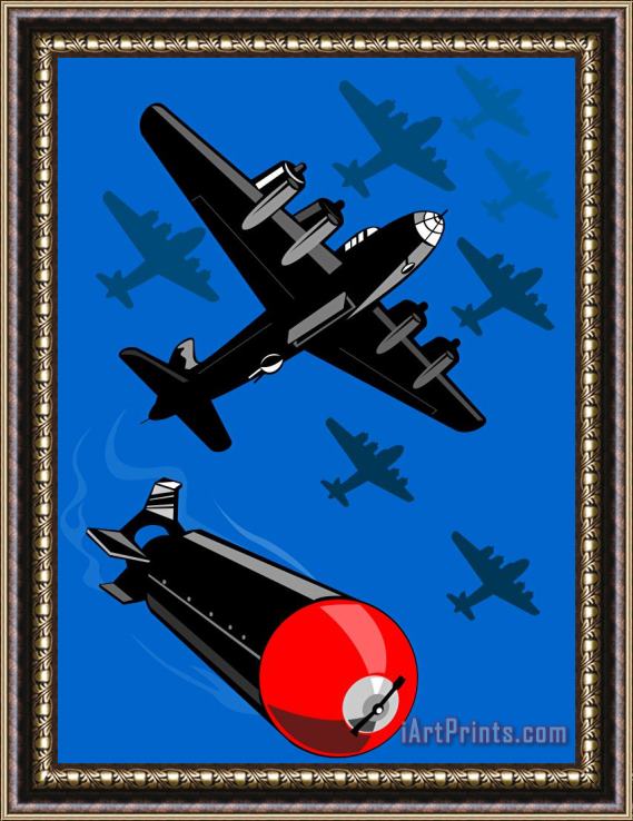 Collection 10 World War Two Bomber Airplanes Drop Bomb Retro Framed Painting