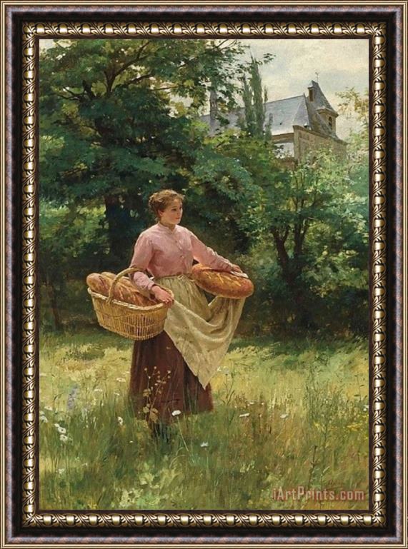 Collection 19th C Girl with Loaves Framed Painting