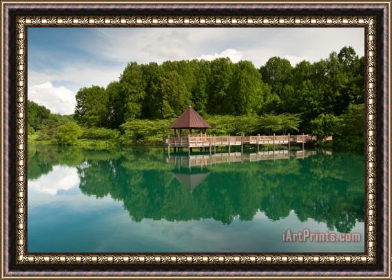 Collection 3 Wooden Boardwalk Lake Reflection Framed Painting