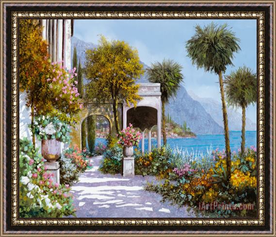 Collection 7 Lake Como-la passeggiata al lago Framed Painting