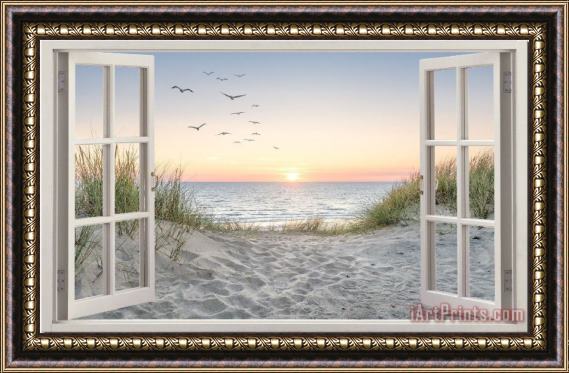Collection Sand Dune Beach Birds Seascape Window View Framed Painting