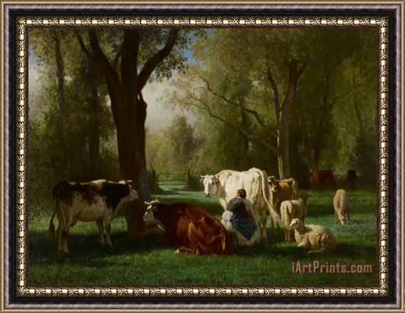 Constant-Emile Troyon Landscape With Cattle And Sheep Framed Painting