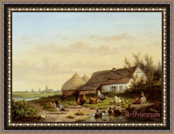 Cornelis Van Leemputten Farmyard with Chicken And Ducks Framed Painting