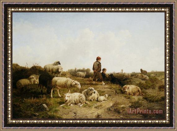 Cornelis Van Leemputten Shepherd Boys with Their Flock Framed Print