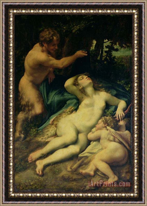 Correggio Venus, Satyr And Cupid Framed Painting