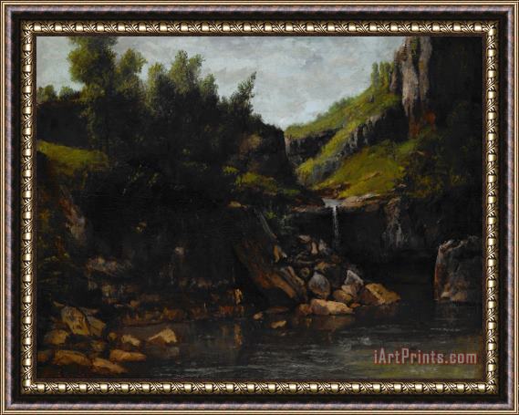 Courbet, Gustave Cascade in a Rocky Landscape Framed Painting