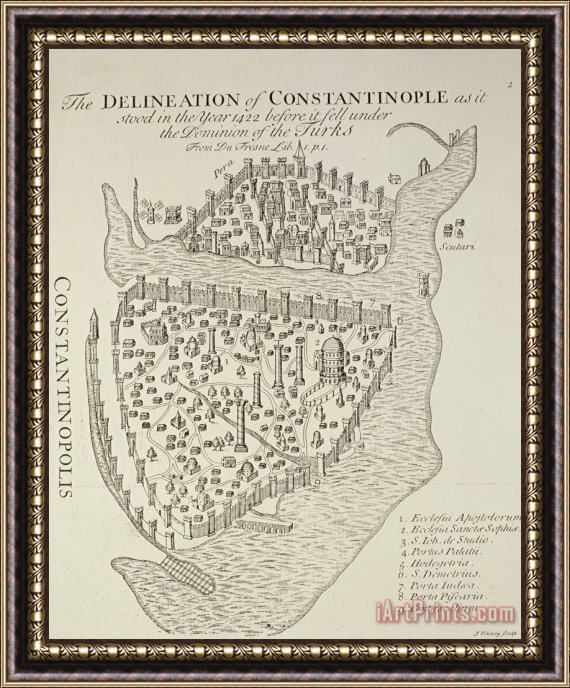 Cristoforo Buondelmonti A map of Constantinople in 1422 Framed Painting