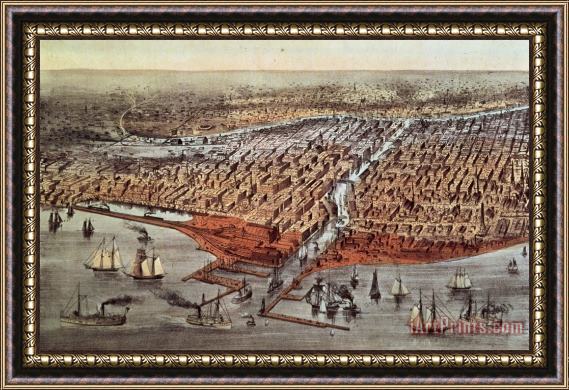 Currier and Ives Chicago As It Was Framed Painting