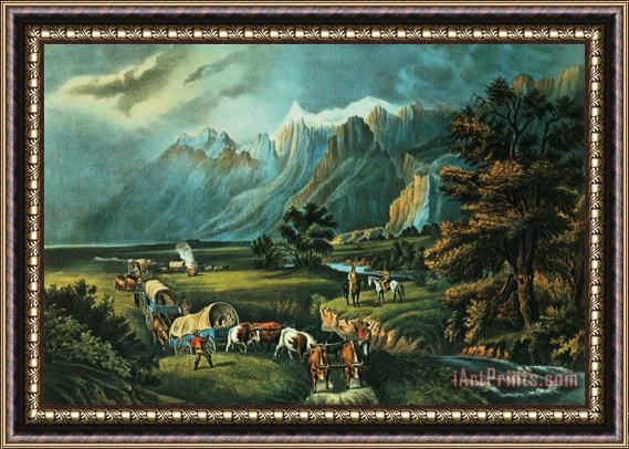 Currier and Ives Emigrants Crossing the Plains Framed Painting