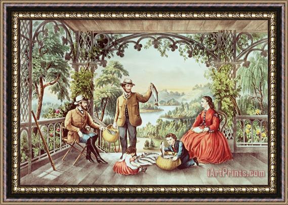 Currier and Ives Home From The Brook The Lucky Fisherman Framed Print