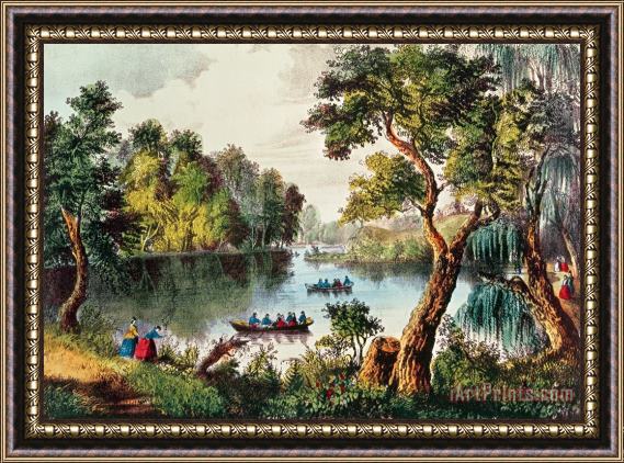 Currier and Ives Mill Cove Lake Framed Painting