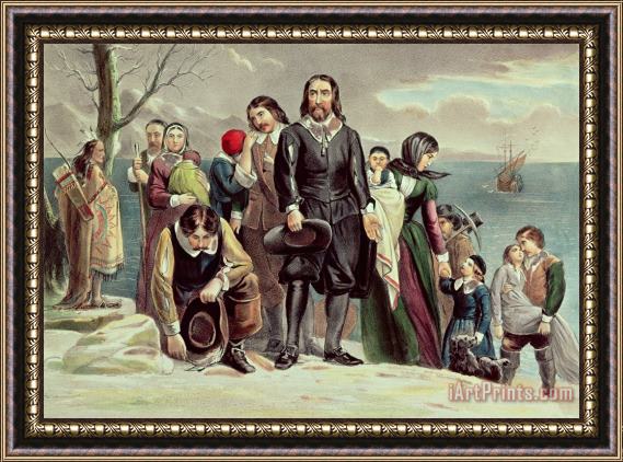 Currier and Ives The Landing of the Pilgrims at Plymouth Framed Print
