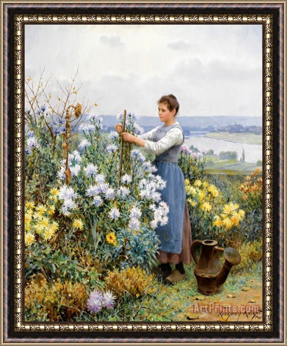 Daniel Ridgway Knight Chrysanthemums Framed Painting