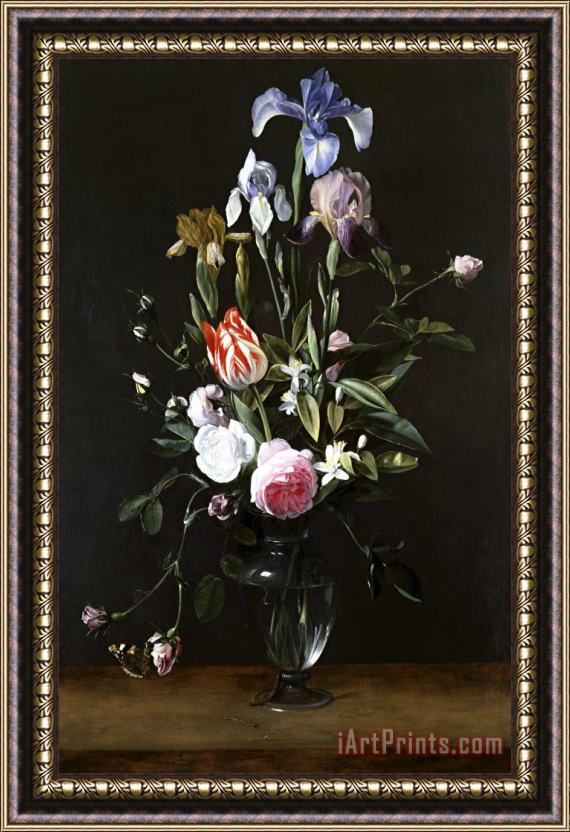Daniel Seghers Flowers in a Glass Vase Framed Painting