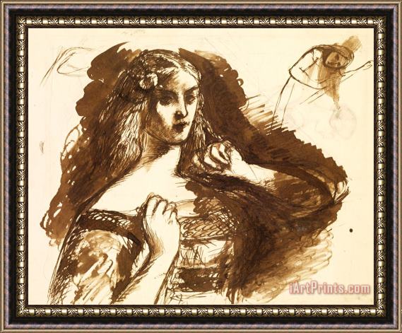 Dante Gabriel Rossetti Half Length Sketch of a Young Woman Framed Painting