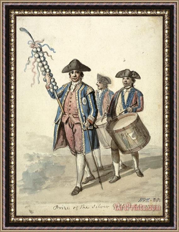 David Allan The Prize of The Silver Golf Officer Carrying a Decorated Golf Club, Two Soldiers with Drums Behind Him Framed Painting