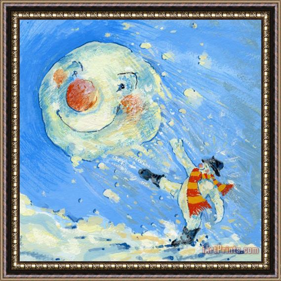 David Cooke Snowman And Snowball Framed Painting
