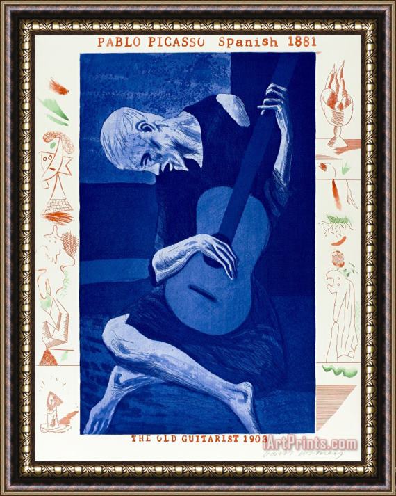David Hockney The Old Guitarist, 1976 Framed Painting