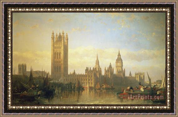 David Roberts New Palace of Westminster from the River Thames Framed Print
