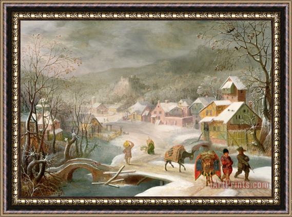 Denys van Alsloot A Winter Landscape with Travellers on a Path Framed Painting