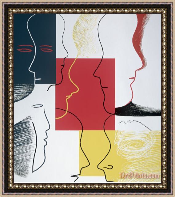 Diana Ong Blue Red And Yellow Faces Framed Painting