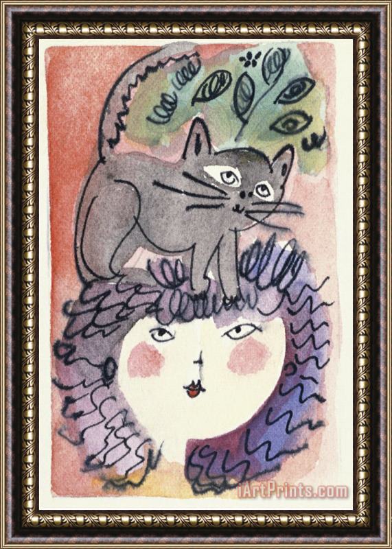 Diana Ong Woman And The Cat Framed Print