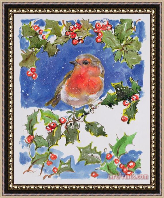 Diane Matthes Christmas Robin Framed Painting