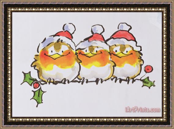 Diane Matthes Christmas Robins Framed Painting