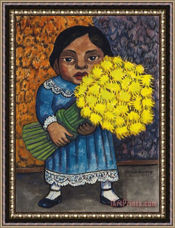 Diego Rivera Nina Con Flores Amarillas, 1950 Framed Print