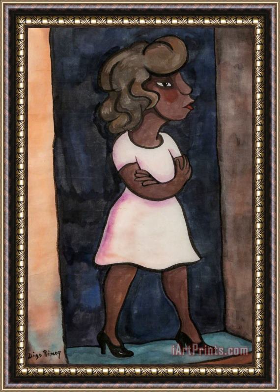 Diego Rivera Standing Woman in Doorway Framed Painting