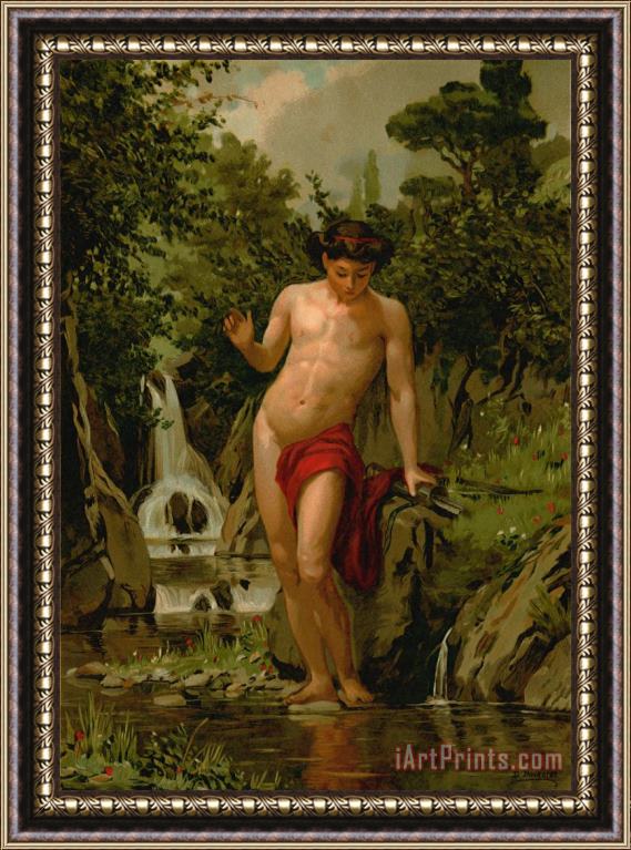 Dionisio Baixeras-Verdaguer Narcissus in love with his own reflection Framed Painting