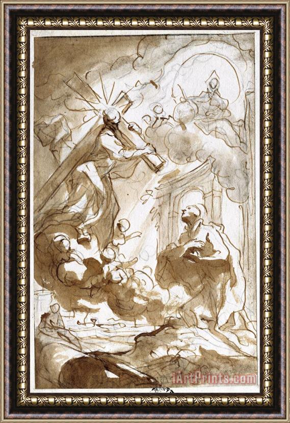 Domenico Piola Christ, Carrying His Cross Appears to Saint Ignatius of Loyola Framed Painting