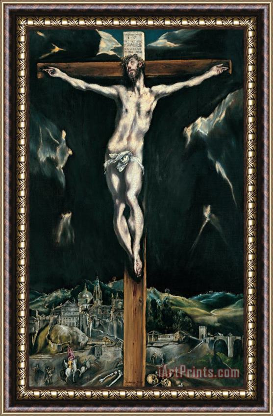 Domenikos Theotokopoulos, El Greco Christ Crucified with Toledo in The Background Framed Painting