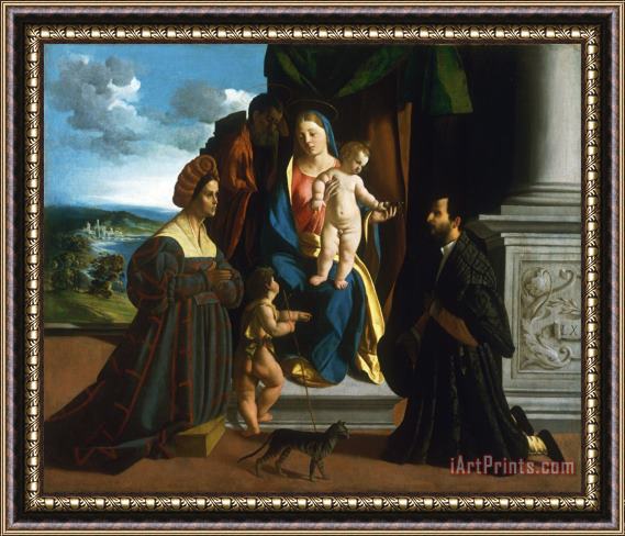 Dosso Dossi The Holy Family, with The Young Saint John The Baptist, a Cat, And Two Donors Framed Print
