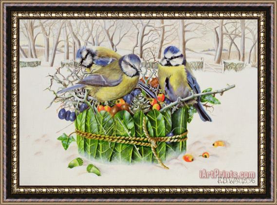 EB Watts Blue Tits In Leaf Nest Framed Painting