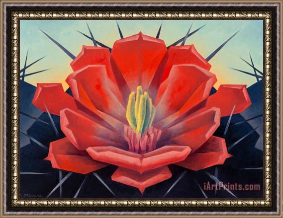 Ed Mell Red Hedgehog, Cactus Flower Framed Print