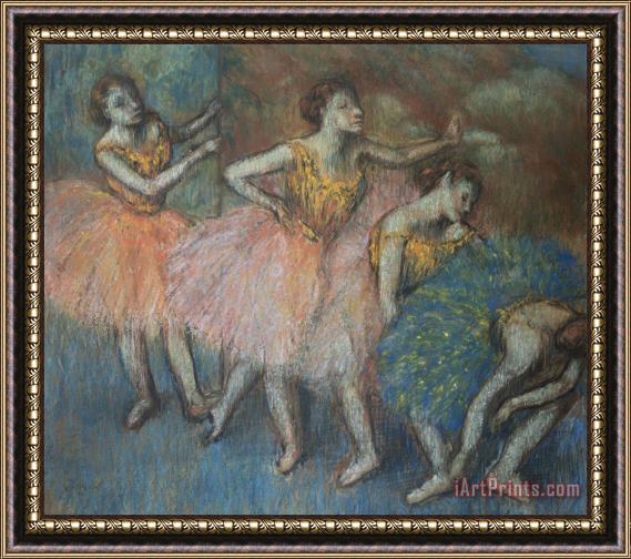 Edgar Degas Green And Yellow Dancers Framed Painting