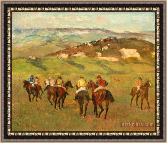 Edgar Degas Jockeys on Horseback before Distant Hills Framed Painting